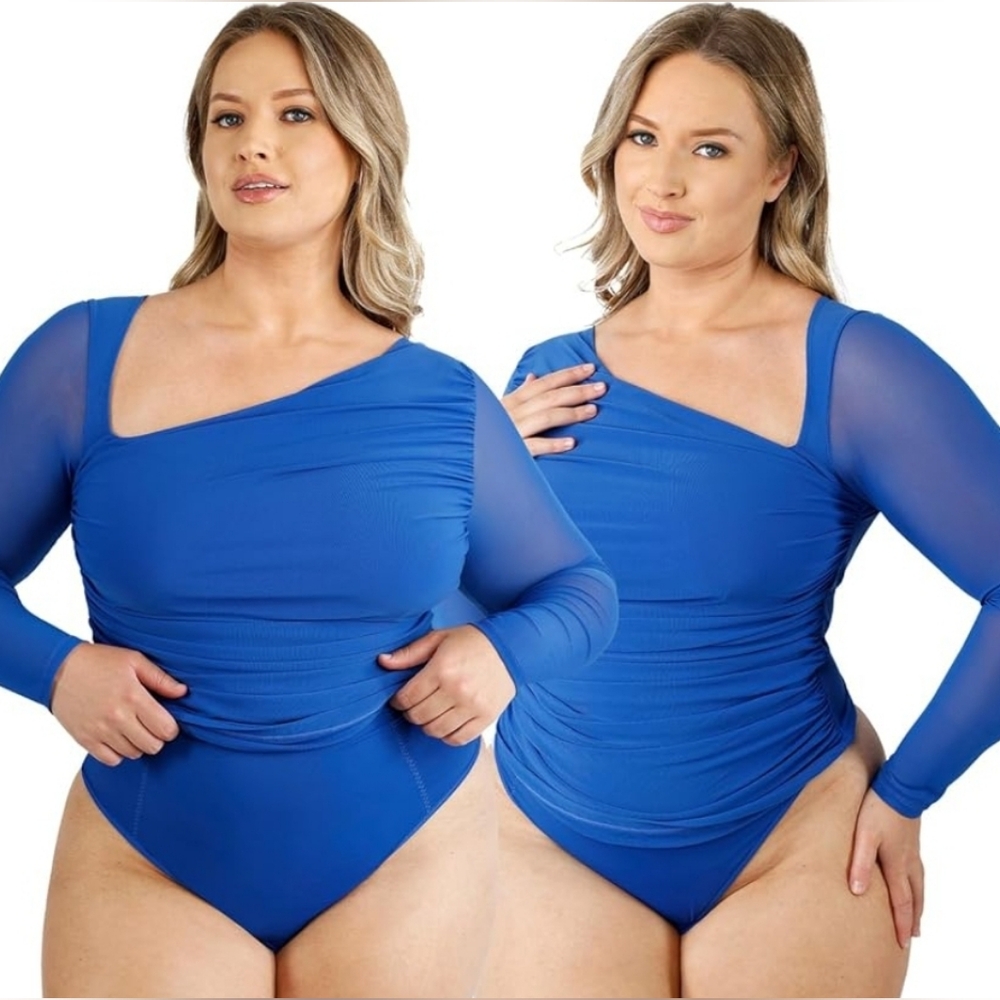 Shapellx Built-In Shapewear 2-In-1 Slanted V-Neck Bodysuit